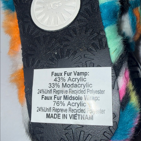 NWOT UGG 1135510 Fluff Yeah Slide Checkered Slipper Black Multi Women’s Size 7 - Picture 6 of 7